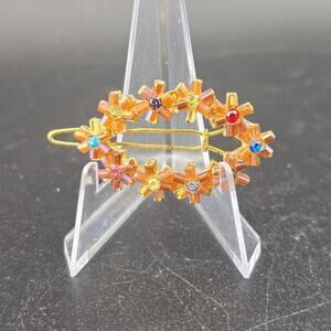 Vintage Gold Tone Flower Rhinestone Barrette